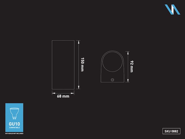 8 x wandlamp halfrond gu10 duo fitting zwart waterdicht - afbeelding 8 van  8