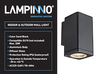 8 x wandlamp rechthoekig gu10 fitting zand zwart waterdicht - afbeelding 5 van  6