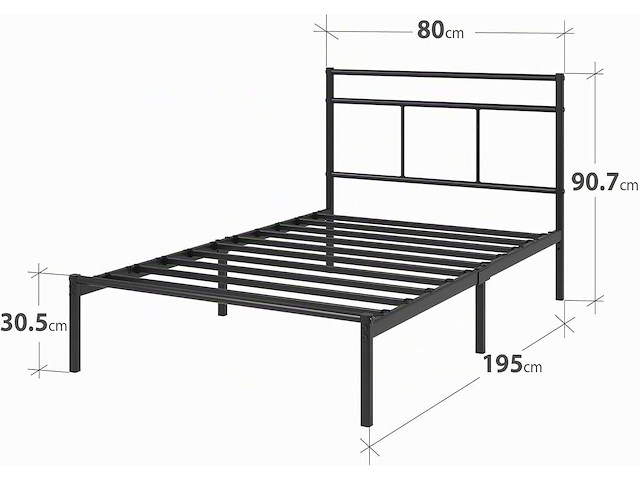 80 x 190 bed - duurzame metalen basis met hoofd - afbeelding 2 van  4
