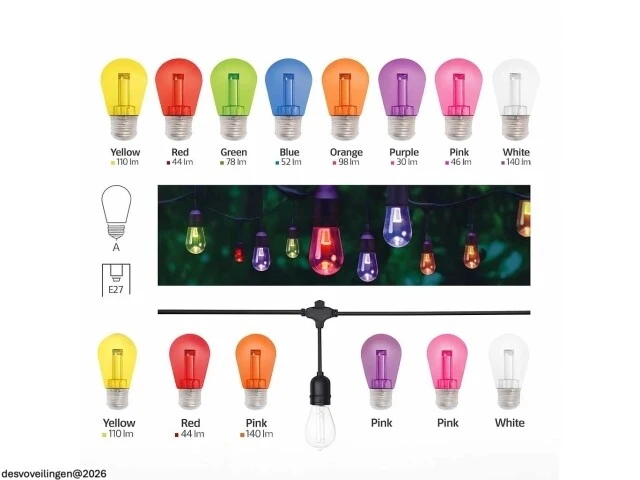 80 x st45 filament shockproof led lampen – 5 kleuren – e27 - afbeelding 2 van  5