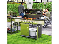 8500 btu gasgrill met karretje, 6 branders roestvrij staal - afbeelding 1 van  9