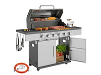 8500 btu gasgrill met karretje, 6 branders roestvrij staal - afbeelding 2 van  9