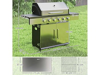 8500 btu gasgrill met karretje, 6 branders roestvrij staal - afbeelding 3 van  9