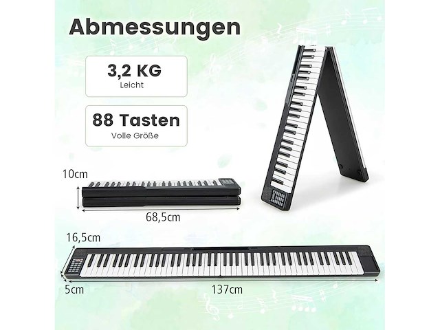 88 opvouwbaar digitaal toetsenbord, kinder elektrische piano 128 ritmes/128 geluiden/bluetooth/luidspreker - afbeelding 2 van  4