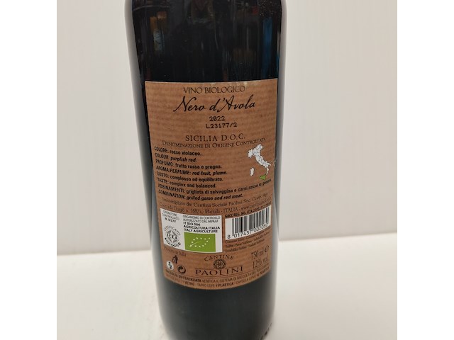 8x 75cl paolini nero d'avola vino biologico - afbeelding 2 van  2