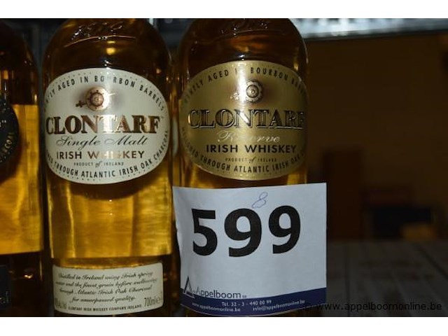 8x fles sterke drank, wo. mackinlay's finest scotch whisky 12 jaar 70cl, louis royer cognac v.s.o.p., clontarf single malt irish whiskey 70cl, clontarf reserve irish whiskey 70cl - afbeelding 3 van  3