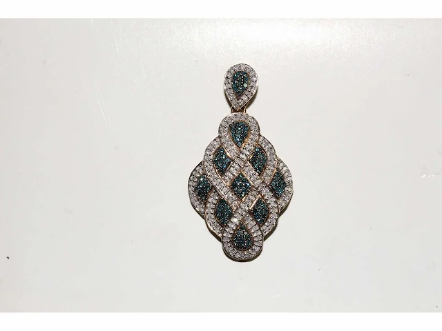9 kt geelgouden hanger met natuurlijke diamant en behandelde blauwe diamanten - afbeelding 1 van  7