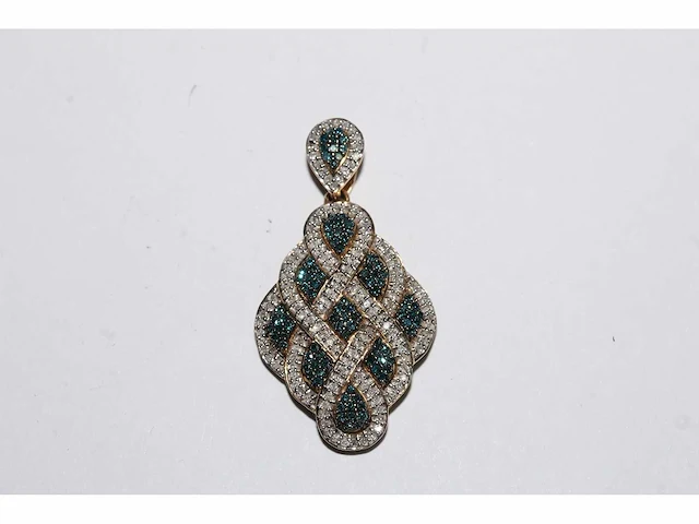 9 kt geelgouden hanger met natuurlijke diamant en behandelde blauwe diamanten - afbeelding 5 van  7