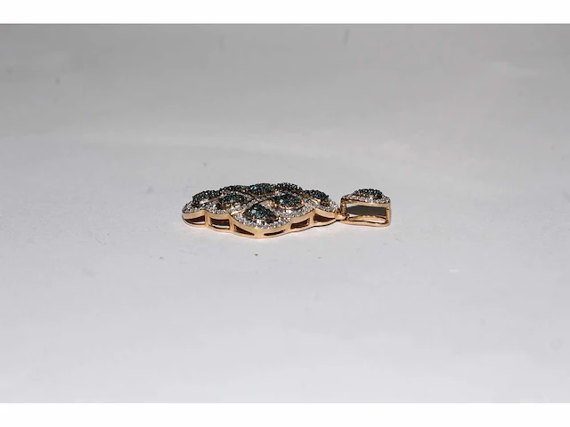 9 kt geelgouden hanger met natuurlijke diamant en behandelde blauwe diamanten - afbeelding 6 van  7