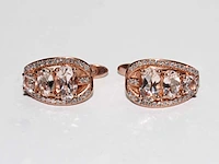 9 kt rozegouden oorbel met 1,59 cts natuurlijke diamant en morganiet - afbeelding 1 van  6