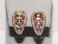 9 kt rozegouden oorbel met 1,59 cts natuurlijke diamant en morganiet - afbeelding 2 van  6