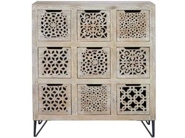 9-lades ladekast van mangohout en ijzer in zwart - afbeelding 6 van  13