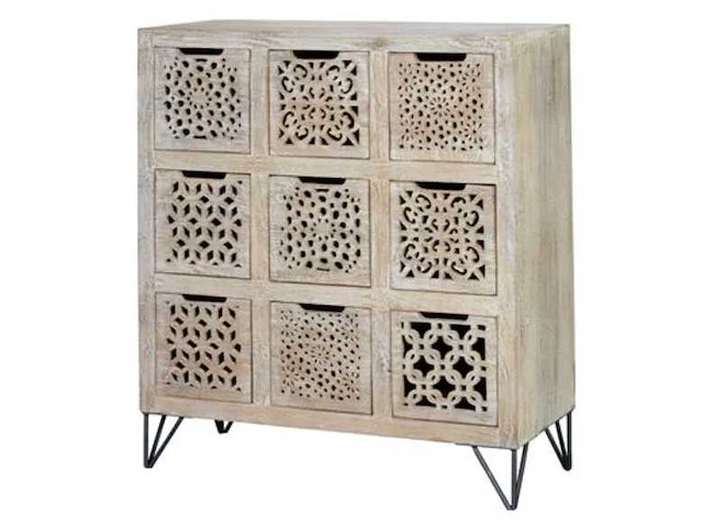 9-lades ladekast van mangohout en ijzer in zwart - afbeelding 7 van  13