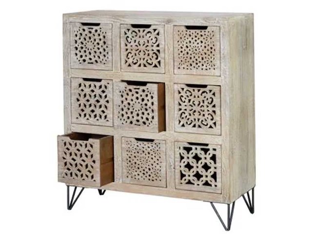 9-lades ladekast van mangohout en ijzer in zwart - afbeelding 8 van  13