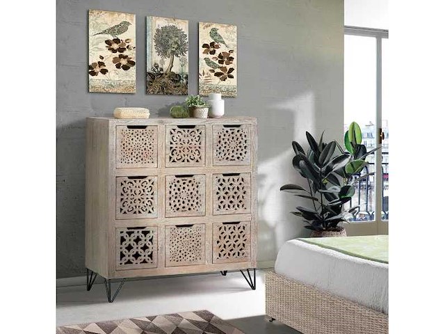 9-lades ladekast van mangohout en ijzer in zwart - afbeelding 13 van  13