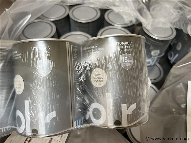 9 potten verf, get. colr, kalkhvit, aan 1 liter per pot - afbeelding 1 van  3