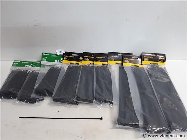 9 x kabelbinders zwart 100 stuks 3 assorti - afbeelding 1 van  2