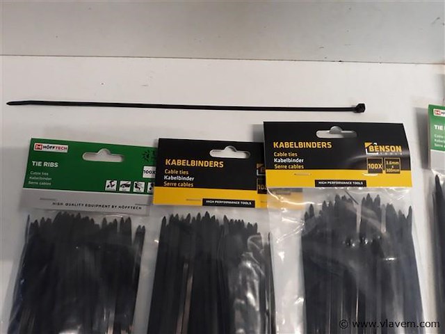 9 x kabelbinders zwart 100 stuks 3 assorti - afbeelding 2 van  2