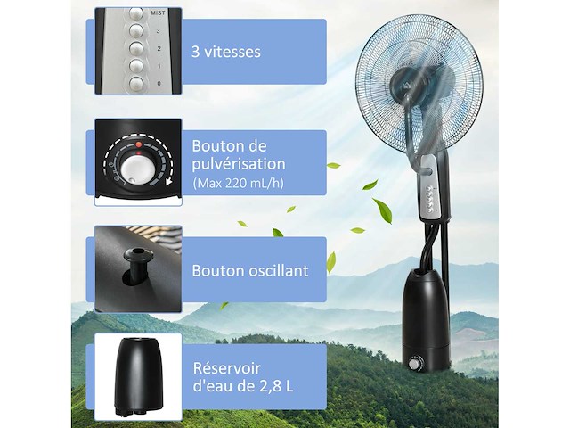 90 w stille mistventilator op wielen met 3 versnellingen - afbeelding 5 van  5