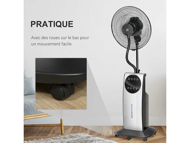 90w nevelventilator met 3 modi, 3 snelheden, afstandsbediening, 12h timer, 70° oscillatie, grijs en zwart - afbeelding 4 van  5