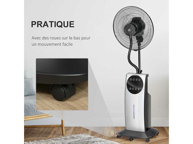 90w nevelventilator met 3 modi, 3 snelheden, afstandsbediening, 12h timer, 70° oscillatie, grijs en zwart - afbeelding 4 van  5