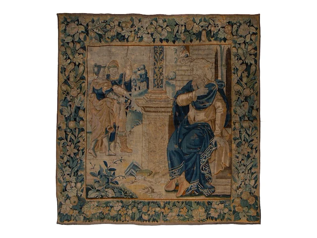 A 16thc flemish wall tapestry, depicting a scene from the old testament 264 x 256 cm. (103.93 x 100.79 in.) - afbeelding 1 van  6
