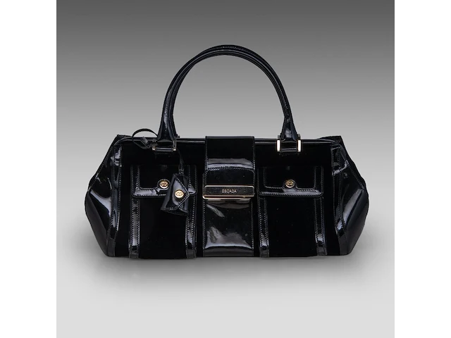 A black escada handbag in velvet and lacquer 17 x 40 x 15 cm. (6.69 x 15 3/4 x 5.91 in.) - afbeelding 7 van  13