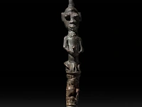 A bronze tribal sceptre from mali and a carved wooden comb with fertility symbols, d.r. congo, h 39 cm (tallest) - afbeelding 3 van  5