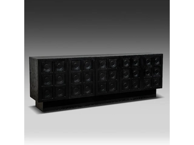 A brutalist black-stained oak dresser by de coene, courtrai 95 x 274 x 52.5 cm. (37.39 x 107.87 x 20.67 in.) - afbeelding 1 van  8