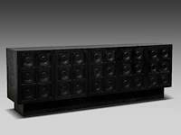 A brutalist black-stained oak dresser by de coene, courtrai 95 x 274 x 52.5 cm. (37.39 x 107.87 x 20.67 in.)
