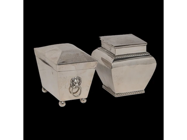 A cartier mustard and a collection of tea caddies, h 7 - 9,5 cm, total weight: 891 g - afbeelding 2 van  16