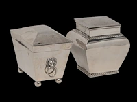 A cartier mustard and a collection of tea caddies, h 7 - 9,5 cm, total weight: 891 g - afbeelding 2 van  16