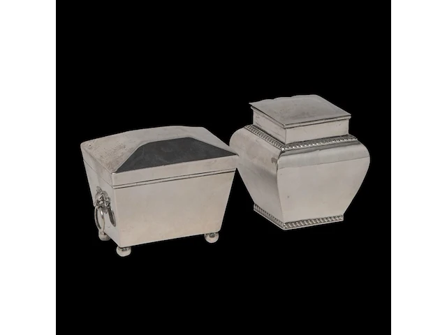 A cartier mustard and a collection of tea caddies, h 7 - 9,5 cm, total weight: 891 g - afbeelding 3 van  16