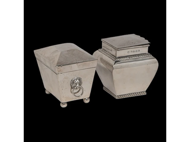 A cartier mustard and a collection of tea caddies, h 7 - 9,5 cm, total weight: 891 g - afbeelding 4 van  16