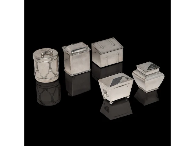 A cartier mustard and a collection of tea caddies, h 7 - 9,5 cm, total weight: 891 g - afbeelding 1 van  16