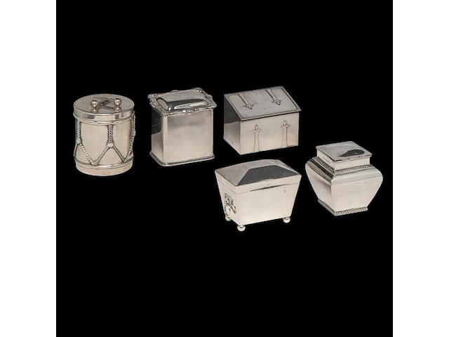 A cartier mustard and a collection of tea caddies, h 7 - 9,5 cm, total weight: 891 g - afbeelding 9 van  16