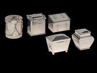 A cartier mustard and a collection of tea caddies, h 7 - 9,5 cm, total weight: 891 g - afbeelding 9 van  16