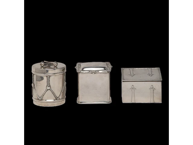 A cartier mustard and a collection of tea caddies, h 7 - 9,5 cm, total weight: 891 g - afbeelding 10 van  16