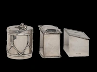 A cartier mustard and a collection of tea caddies, h 7 - 9,5 cm, total weight: 891 g - afbeelding 13 van  16