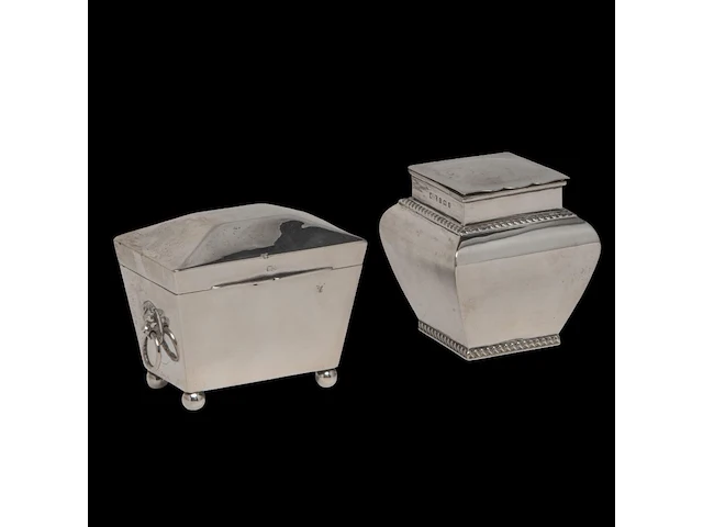 A cartier mustard and a collection of tea caddies, h 7 - 9,5 cm, total weight: 891 g - afbeelding 16 van  16