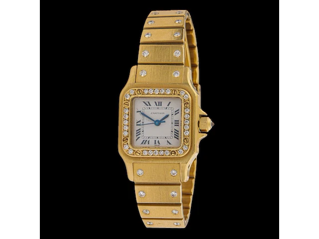 A cartier santos carrée automatic wrist watch in 18k yellow gold and diamonds, 97,5 g - afbeelding 1 van  7