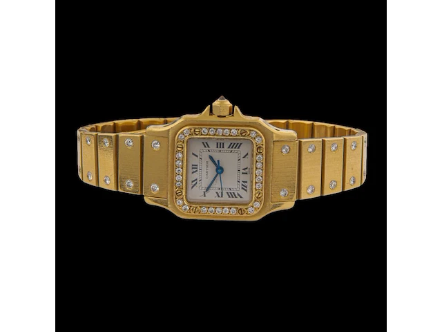 A cartier santos carrée automatic wrist watch in 18k yellow gold and diamonds, 97,5 g - afbeelding 2 van  7