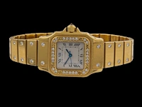 A cartier santos carrée automatic wrist watch in 18k yellow gold and diamonds, 97,5 g - afbeelding 2 van  7