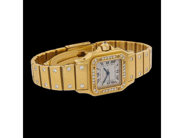 A cartier santos carrée automatic wrist watch in 18k yellow gold and diamonds, 97,5 g - afbeelding 3 van  7