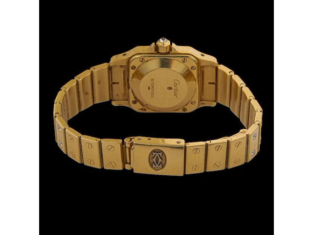 A cartier santos carrée automatic wrist watch in 18k yellow gold and diamonds, 97,5 g - afbeelding 4 van  7