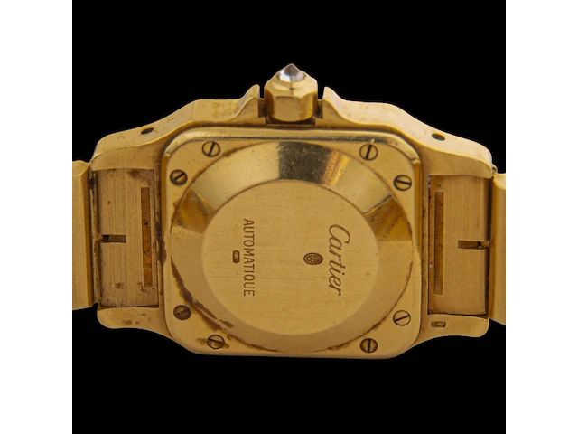 A cartier santos carrée automatic wrist watch in 18k yellow gold and diamonds, 97,5 g - afbeelding 5 van  7
