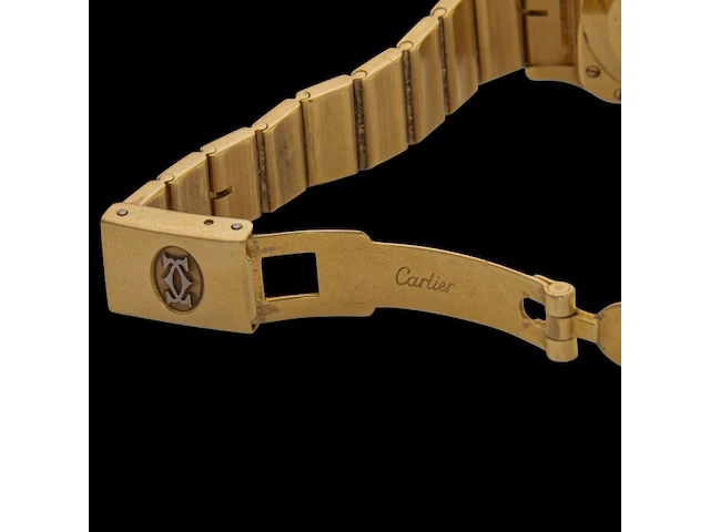 A cartier santos carrée automatic wrist watch in 18k yellow gold and diamonds, 97,5 g - afbeelding 7 van  7
