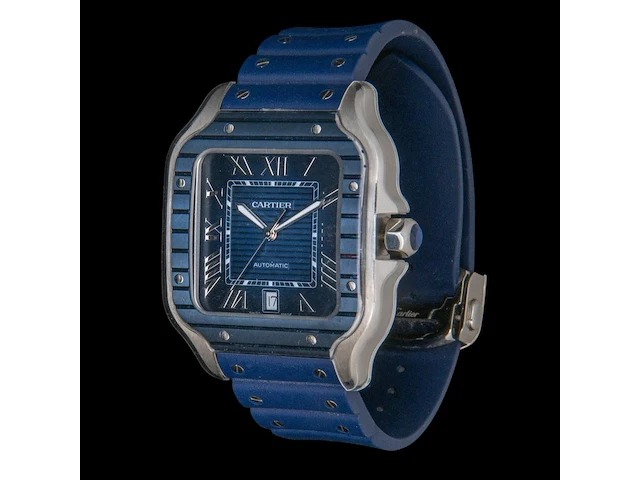 A cartier santos de cartier, ref. wssa0048, large model, blue adlc - afbeelding 1 van  11