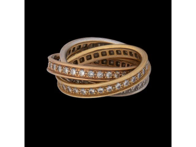 A cartier 'trinity' 18ct tricolour gold and diamond ring, weight: 8,5 g (+) - afbeelding 2 van  14