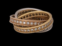 A cartier 'trinity' 18ct tricolour gold and diamond ring, weight: 8,5 g (+) - afbeelding 2 van  14
